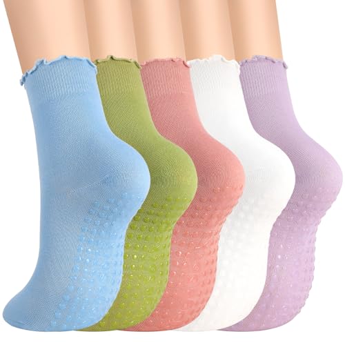 Non-Slip Pilates Grip Socks for Women - Blue, Green, Pink, White, Purple