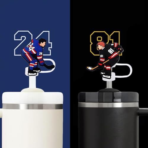 Hockey-Themed Silicone Straw Covers - 2 Pack for 9-10mm Straws
