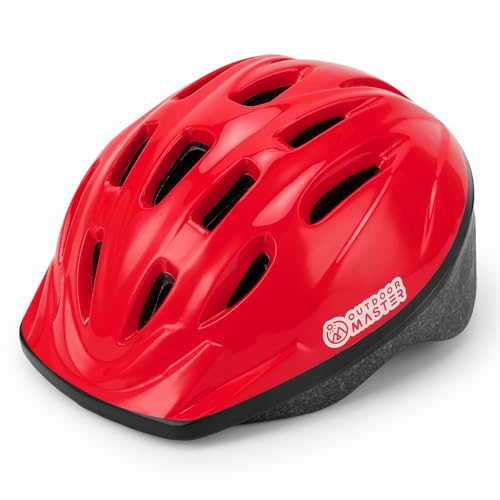 OutdoorMaster Toddler Bike Helmet, Adjustable Lightweight Safety Helmet for Kids, Small 18.9-20.5 in / 48-52 cm, Glossy Red