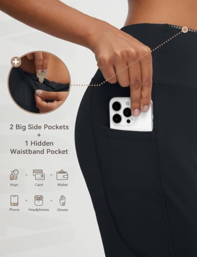 Baleaf Women's 25" Black Yoga Pants with Pockets - Large, Wide Leg, High Waist, Ankle-Length, Travel & Casual Wear