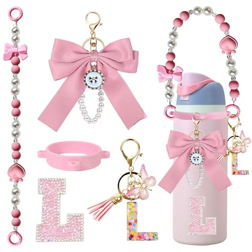 Pink 5PCS Water Bottle Accessories Set for 24oz-40oz Owala Bottles with Strap & Charms