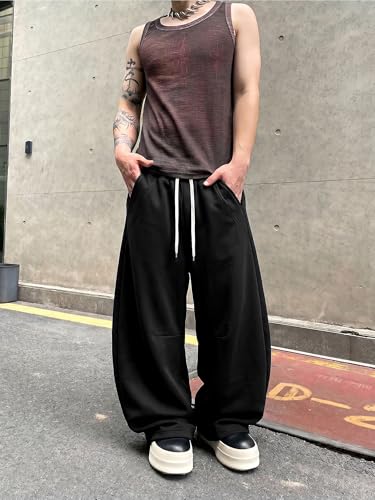 JEMLDL Men's Black Baggy Sweatpants Small Wide Leg Drawstring Elastic Waist