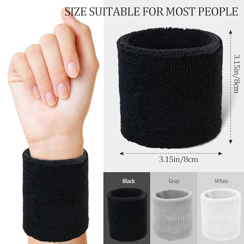 6-Pack Athletic Sweatbands - Black, White & Gray