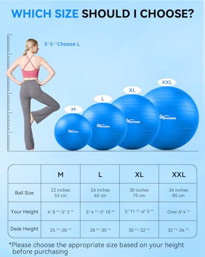Srsrana Hot Pink Exercise Ball 23-26in for Yoga Pilates Pregnancy Core Stability