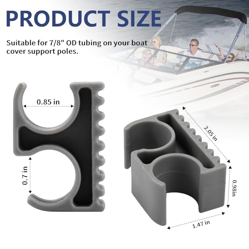 Bimini Top Pole Clips - 7/8-Inch Boat Support Clips (2 Pack)