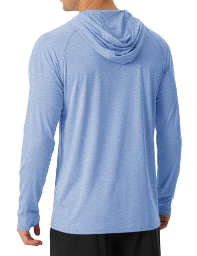 MAGCOMSEN Men's Long Sleeve Sun Shirt Hoodies Light Blue Large - Lightweight Fishing & Swim Cover-up
