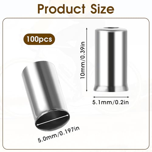 100 Bicycle Brake Cable End Caps - Silver 5mm Copper