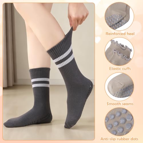 Cute Non-Slip Pilates Grip Socks for Women - 6 Pairs