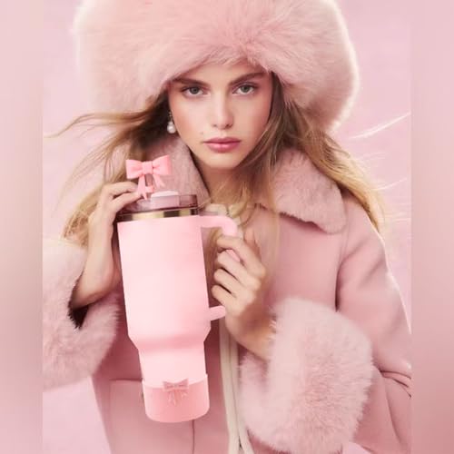 Bows Silicone Water Bottle Boot - A-Pink Color for Stanley Cup