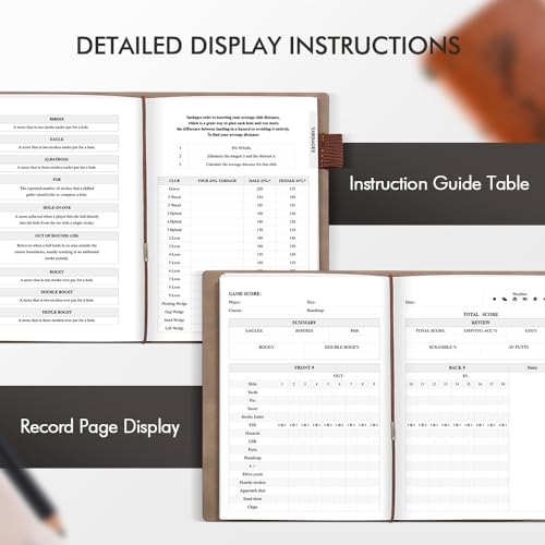 Golf Scorecard Book with Pencil - Splashproof PU Leather, Brown