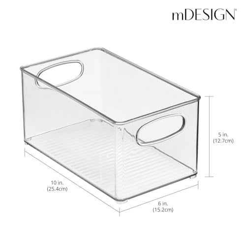mDesign Plastic Home Closet Organizer - Basket Storage Holder Bin w/ Handles for Bedroom, Bathroom, Cabinet Shelves, Entryway, and Hallway - Holds Sweaters, Purses - Ligne Collection - 4 Pack - Clear