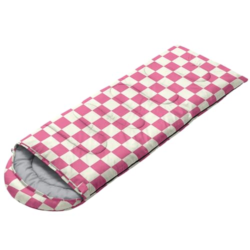 Nttopship Pink & White Check Lightweight Waterproof Sleeping Bag - All Seasons, Single 31.5x90.5