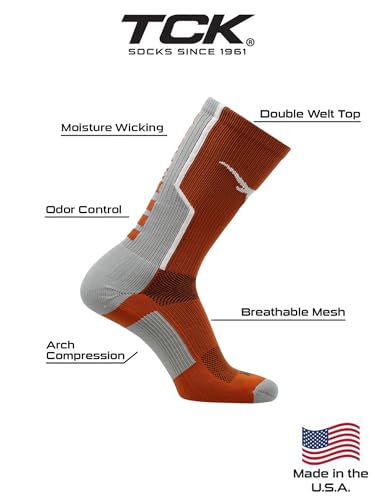 NCAA Perimeter Crew Socks - Small, Orange/White Athletic Performance