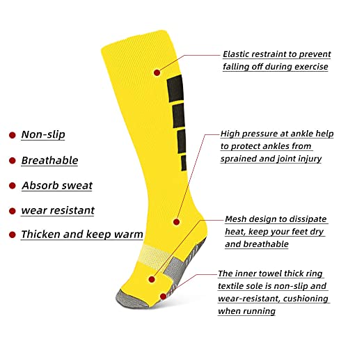Kids Soccer Socks - Youth Knee High Athletic Socks, Yellow - 2 Pairs