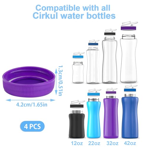 Leak-Proof Replacement Caps for Water Bottles - 4 Pack - Purple & White