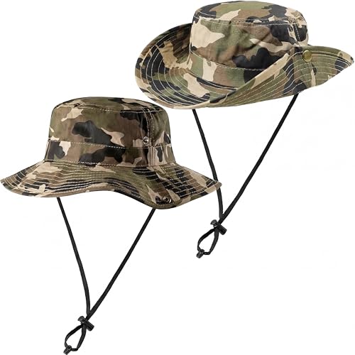 Kids Camouflage Sun Bucket Hat with Adjustable Chin Strap - Boys & Girls Outdoor Sun Protection