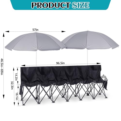6 Seat Portable Folding Soccer Bench with Umbrella - Black