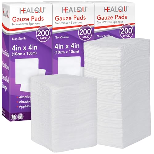 HEALQU 600 4x4 Inch Gauze Pads Multi-Pack - Soft Non-Woven Wound Dressings for First Aid & Medical Use
