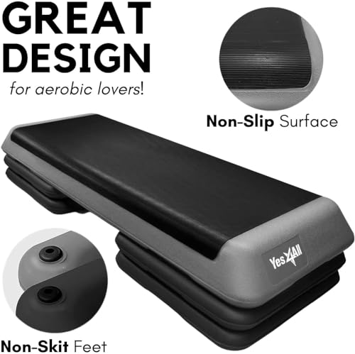 Adjustable Aerobic Step Platform with 4 Risers - Grey/Black