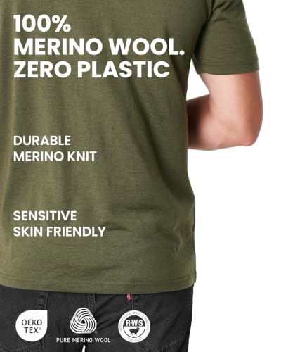 Merino.tech X-Large Black Men’s Merino Wool V-Neck Polo Shirt - Short & Long Sleeve