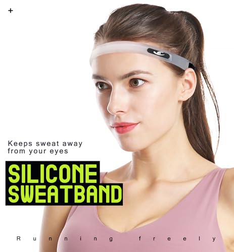 HiRui Translucent Black & White Silicone Sweatband 2PCS, Helmet-Friendly Sports Headband with Sweat-Guiding Channels, Adjustable Fit