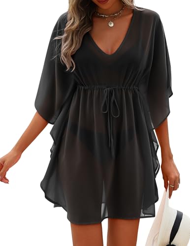 AI'MAGE Women's Black Beach Coverup Dress XL - Sexy Swimsuit Cover Up
