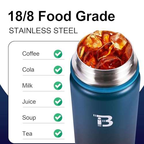32oz Insulated Water Bottle with Straw & Spout Lids - Blue Black - Double Wall Stainless Steel for Gym Outdoor