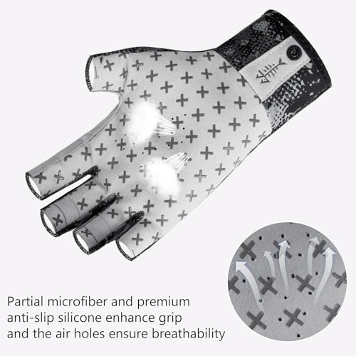 UPF 50+ Sun Gloves - Breathable 3/4 Finger Anti-Slip - Black Sport Camo / Large