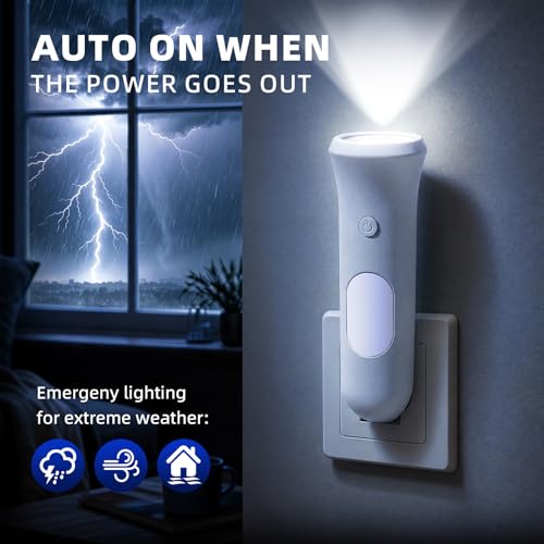 White ROSSEX 4-in-1 Rechargeable Emergency Wall Light with Night Light - Power Outage Ready