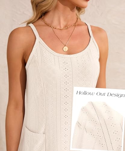 Eyelet Mini Swimsuit Cover-Up - Loose Beach Dress with Pockets, Large Cream White