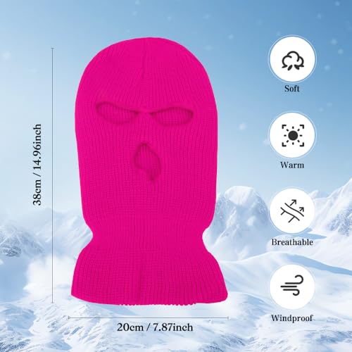 3 Hole Knitted Balaclava Ski Mask - Dark Pink Winter Face Cover