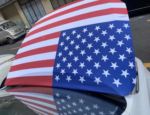 USA Flag Car Hood Cover - 3.3x5ft / 6x7ft - Elastic Polyester - Large