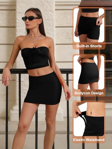 DLOODA Women’s Mini Skirt Micro Skorts with Shorts Underneath – Black, Medium