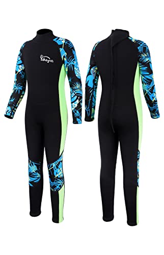 Kids Wetsuit 2.5mm Neoprene Full-Body Suit for Swimming & Surfing, Green, Size 10