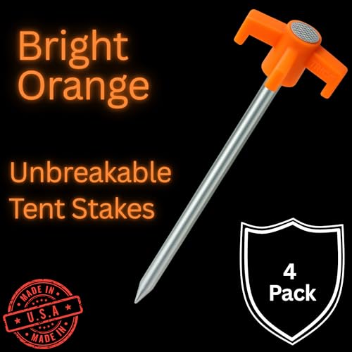 Unbreakable Stainless Steel Tent Stakes - 10" Heavy Duty, Orange
