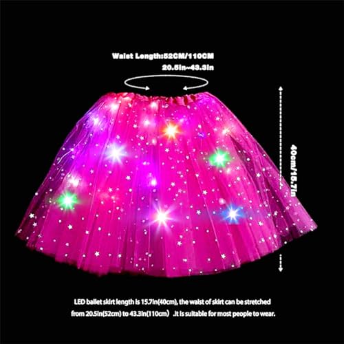 Coridy LED Light Up Tulle Tutu Skirt for Women - One Size Rose