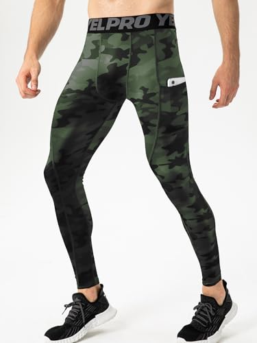 Men's Camouflage Green Compression Pants A# Large - Cool Dry Base Layer Tights