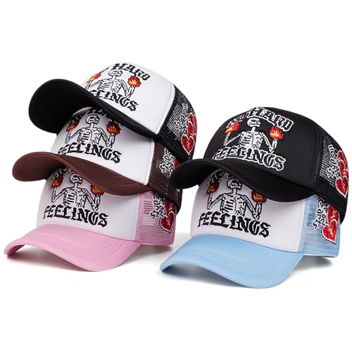 UMiCHOi Black Embroidered Mesh Trucker Hat for Men Women Youth - No Hard Feelings Dad Cap