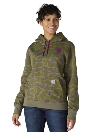 Carhartt Women's Relaxed Fit Midweight Logo Sleeve Sweatshirt - Dusty Olive Camo, Small