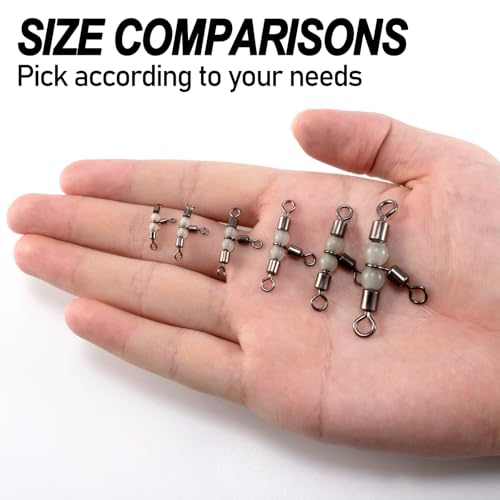 20 Pack 3-Way Fishing Swivels with Glow Beads, Stainless Steel, Catfish Rig, 73LB 1.2" - Dr.Fish