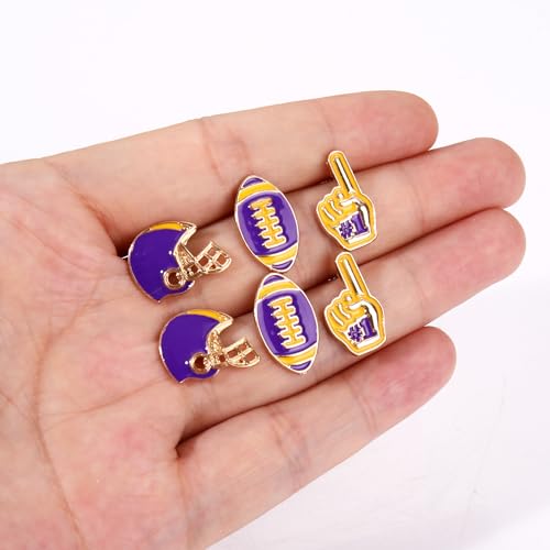 FAERLIIRY Football Earrings for Women Game Day Jewelry Team Support Purple Yellow 3 Pairs