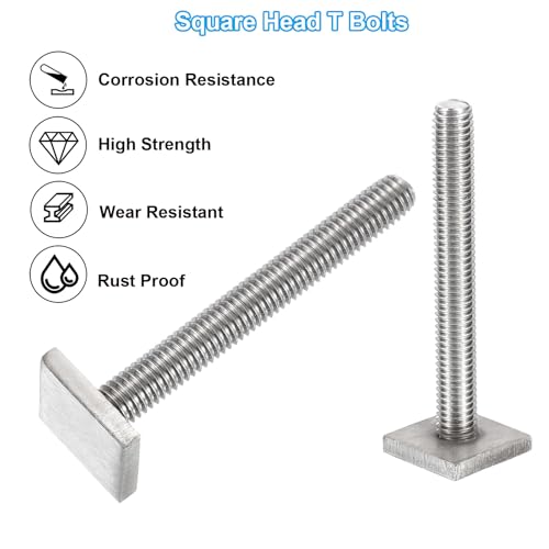 PATIKIL M8 x 65mm T Slot Bolts 8x Square Head T-Bolts with Nuts Washers Stainless 304 for Roof Rack