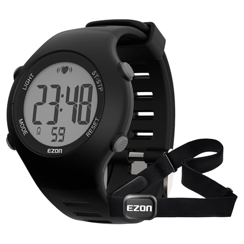 Heart Rate Monitor Chest Strap & Digital Watch - Black