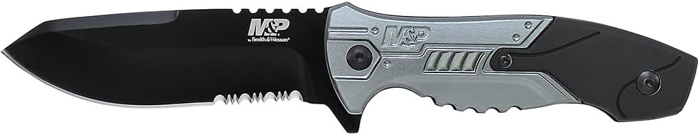 Smith & Wesson M&P Fixed Blade Knife - 8.7in Full Tang with 4.1in Serrated Clip Point Blade, Black Aluminum Handle