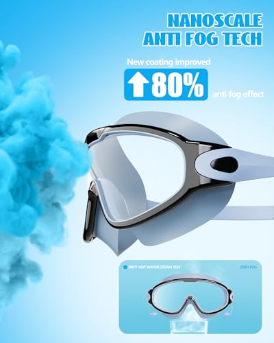 Aegend Kids Swim Goggles 2 Pack - Wide View, Anti-Fog, UV Protection, No Leak, Ear Plugs - Aqua & Light Blue, Ages 3-14