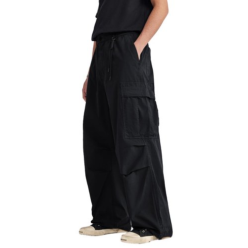 THWEI Mens Baggy Cargo Pants Casual Parachute Cargo Pants Elastic Waist Streetwear Multi Pockets Black L