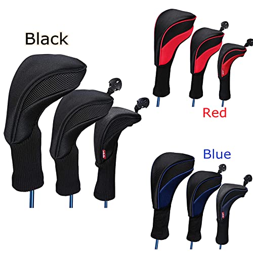 Black Golf Club Head Covers Set - 3 Pcs Neoprene Woods with Tags