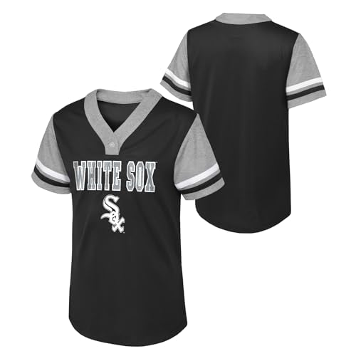 Youth Girls Chicago White Sox Baseball Henley Fashion Jersey - Black 7-8
