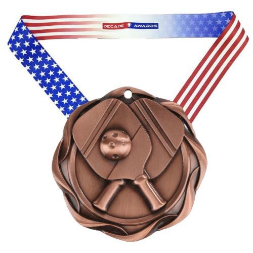 Bronze Pickleball Fusion Medal with Stars & Stripes Ribbon - 3 Inch