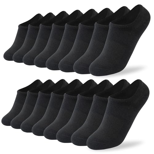 No Show Socks for Women - Cotton Low Cut Non-Slip - 8 Pairs Black